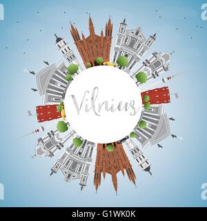 Vilnius Skyline avec repères gris, ciel bleu et copier l'espace. Vector Illustration. Les voyages d'affaires et tourisme Concept Illustration de Vecteur