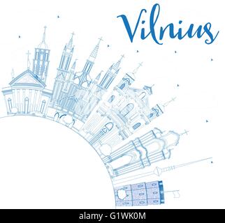 Vilnius contour bleu horizon avec points de repère et copier l'espace. Vector Illustration. Les voyages d'affaires et tourisme Concept Illustration de Vecteur