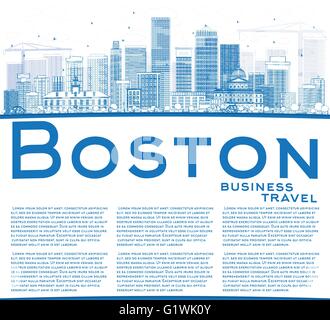 Contours Boston Skyline avec bâtiments bleu et copier l'espace. Vector Illustration. Les voyages d'affaires et tourisme Concept Illustration de Vecteur