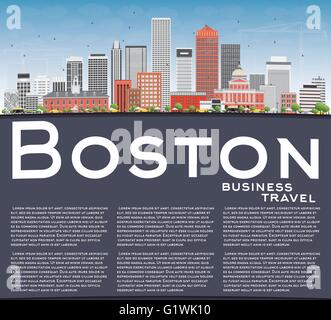 Boston skyline avec les bâtiments, le ciel bleu et l'espace de copie. vector illustration. business concept Voyages et tourisme Illustration de Vecteur