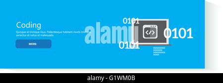 Concept design plat pour le codage, développement web bannière. Codeur programmateur ou flux de travail pour le codage de site web. Illustration de Vecteur