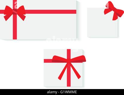 Ensemble de notes carte cadeau rouge avec rubans avec arcs Vector Illustration de Vecteur