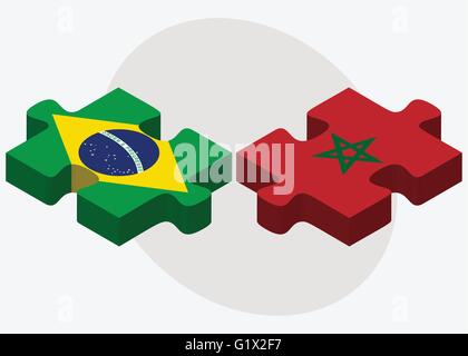 Le Brésil et le Maroc drapeaux dans puzzle isolé sur fond blanc Illustration de Vecteur