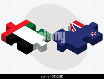 Emirats Arabes Unis et la Nouvelle-Zélande drapeaux dans puzzle isolé sur fond blanc Illustration de Vecteur