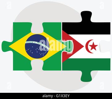 Le Brésil et le Sahara occidental drapeaux dans puzzle isolé sur fond blanc Illustration de Vecteur