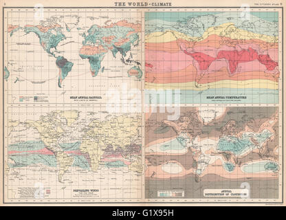 Le climat mondial. Température précipitations Vents de nuages. BARTHOLOMEW, 1912 map Banque D'Images