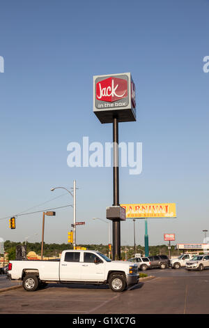 Chaîne de restaurants fast food américain Jack dans la boîte. Fort Worth, Texas, États-Unis Banque D'Images