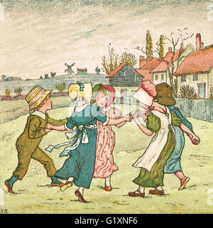 Enfants jouant Ring o' Roses par Kate Greenaway 1880 Banque D'Images