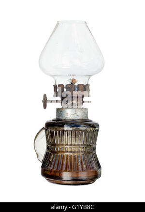 Ancienne lampe à pétrole et utilisé sur fond blanc Banque D'Images