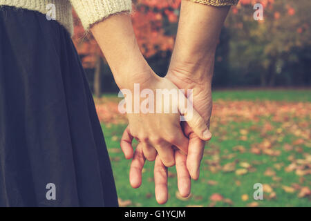 Close up sur un couple dans le parc en automne Banque D'Images