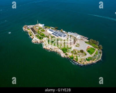Île-prison d'Alcatraz, l'île d'Alcatraz, vue aérienne, San Francisco, San Francisco, Californie, USA Banque D'Images