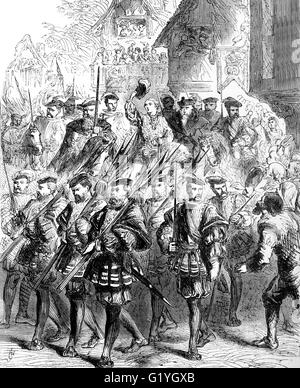 Édouard VI 9 ans entrant dans Londres le 20 février1547 pour son couronnement. Le fils de Henri VIII et de Jane Seymour, Edward était le troisième monarque de la dynastie des Tudors et en Angleterre avec la premier monarque soulevées comme Protestant. Banque D'Images