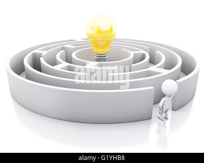 Moteur de rendu 3d image. Les blancs avec labyrinthe et l'icône de l'ampoule. Isolé sur fond blanc. Banque D'Images