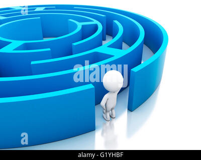 Moteur de rendu 3d image. Les blancs avec un labyrinthe bleu. Succès défi. Isolé sur fond blanc. Banque D'Images