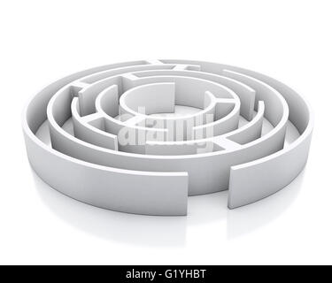 Moteur de rendu 3d image. Labyrinthe blanc. Isolé sur fond blanc. Banque D'Images
