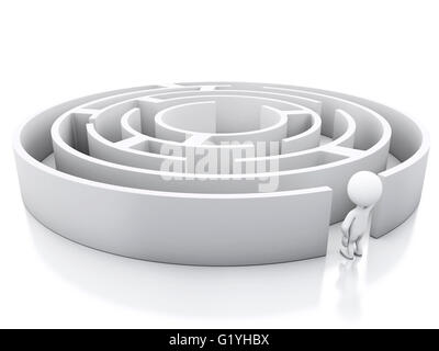 Moteur de rendu 3d image. Les blancs avec un labyrinthe. Succès défi. Isolé sur fond blanc. Banque D'Images