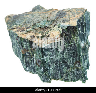 La prise de vue macro des pierres minérales naturelles - rocher de chrysotile (amiante amiante serpentine, vert, blanc l'amiante) isolé sur w Banque D'Images