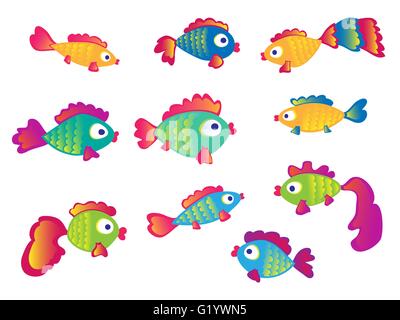 Jeu de poisson isolé sur fond blanc. Illustration de Vecteur