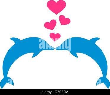 Les dauphins dans l'amour avec des coeurs Illustration de Vecteur