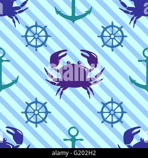 Modèle sans couture avec le crabe, volant et l'ancre Illustration de Vecteur