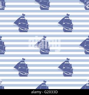Modèle sans couture avec navire sur fond rayé Illustration de Vecteur