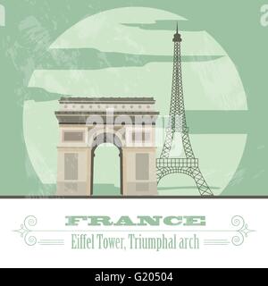 France sites touristiques. Image style rétro. Vector illustration Illustration de Vecteur