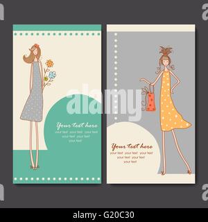 Cartes d'affaires avec mode filles Illustration de Vecteur