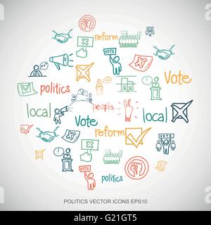 Multicolor doodles Hand Drawn Politics Icons set sur blanc. EPS10 vector illustration. Illustration de Vecteur