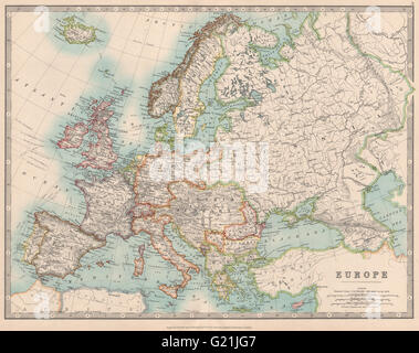 L'EUROPE montre juste avant la Première Guerre mondiale. JOHNSTON, 1912 carte antique Banque D'Images