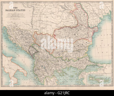 Les États des Balkans. La Roumélie orientale. Crète turc. La Bulgarie. JOHNSTON, 1912 map Banque D'Images