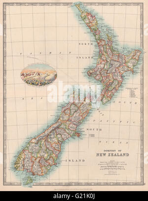 DOMINION DE LA Nouvelle-zélande dans les comtés. Glacier Godley vignette. JOHNSTON, 1912 map Banque D'Images