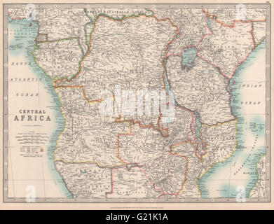 Afrique centrale coloniale. Kenya Tanzanie Congo Belge l'Angola. JOHNSTON, 1912 map Banque D'Images