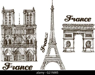 Les voyages. Croquis dessinés à la main, en France. Vector illustration Illustration de Vecteur
