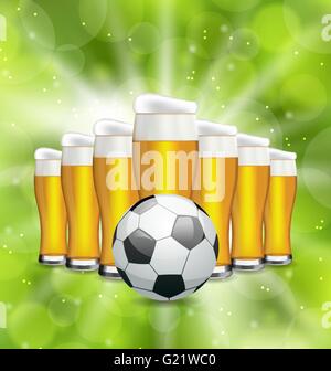 L'affiche de football avec des verres de bière et de Soccer Ball Illustration de Vecteur