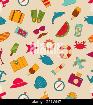 Modèle sans couture à la main avec des objets et icônes de Voyage Illustration de Vecteur