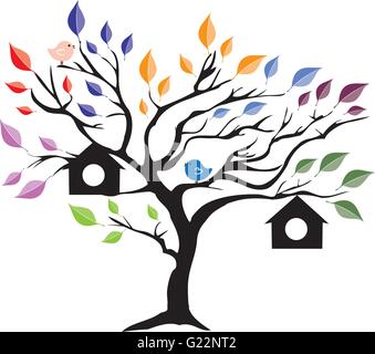 Vector illustration d'un arbre avec des maisons d'oiseaux Illustration de Vecteur