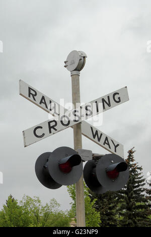 Un panneau de passage à niveau à Heritage Park, Alberta, Canada Banque D'Images