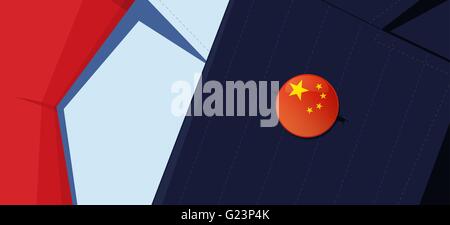 L'épinglette du drapeau de la Chine sur l'homme en son veston veston. Transparent utilisé. Fichier EPS10. Illustration de Vecteur