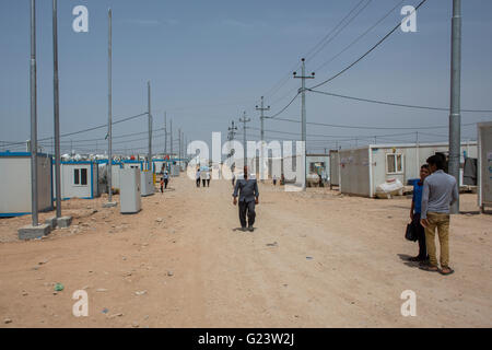 Maisons conteneurs des Iraquiens déplacés dans le camp de réfugiés de Anwald, le nord de l'Iraq Banque D'Images