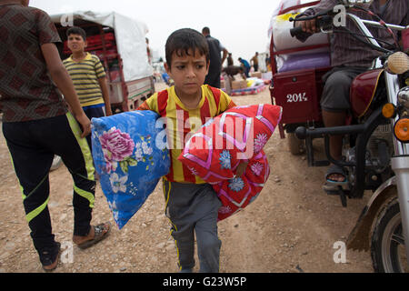 Point de distribution non alimentaire 8000 Personnes déplacées à l'intérieur du peuple iraquien à Khanaqin, camp de réfugiés du nord de l'Iraq Banque D'Images