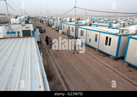 Maisons conteneurs des Iraquiens déplacés dans le camp de réfugiés de Anwald, le nord de l'Iraq Banque D'Images