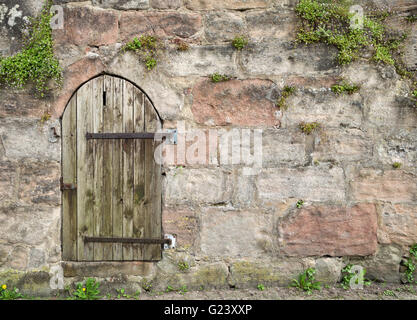 Petite porte en bois rond dans un vieux masonry Banque D'Images