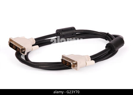 Câble moniteur DVI isolé sur fond blanc avec l'ombre (soft clipping path) Banque D'Images