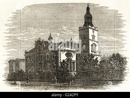 Vieille église de St Mary Matfelon à Whitechapel London démoli en 1870 et reconstruit. La gravure sur bois victorien du 1875 Banque D'Images