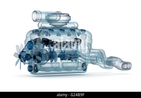 Modèle de fil moteur avec turbocompresseur plus blanc. Ma propre conception. Banque D'Images