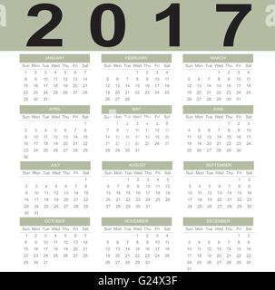 Calendrier 2017, calendrier mensuel des 2017 Banque D'Images