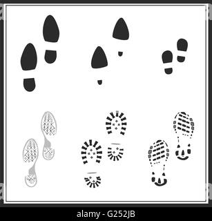 Vecteur. service print silhouette. Ensemble d'empreintes : sport chaussures running, chaussures, chaussures de patinage classique, empreintes de l'enfant, femme, homme, empreintes de pas, de boots imprimer. Illustration isolé. Illustration de Vecteur