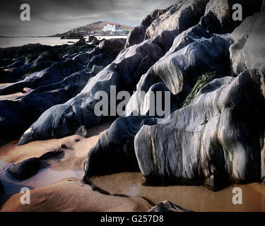 Fr - : DEVON Bigbury Beach et l'île de Burgh Banque D'Images