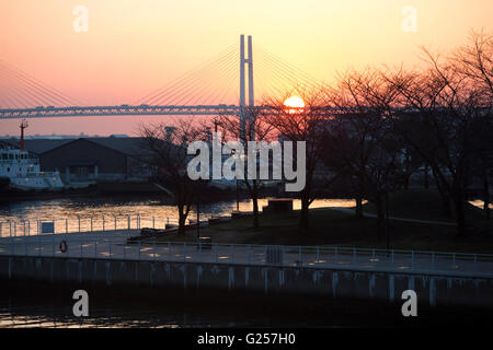 Avis de Yokohama Bay Bridge au matin Banque D'Images