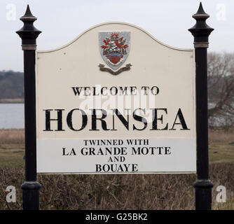 Panneau de bienvenue à Hornsea, Yorkshire, Angleterre, Royaume-Uni. Banque D'Images